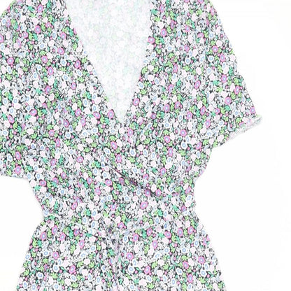 Marks and Spencer Womens Multicoloured Floral Viscose A-Line Size 8 V-Neck Pullover