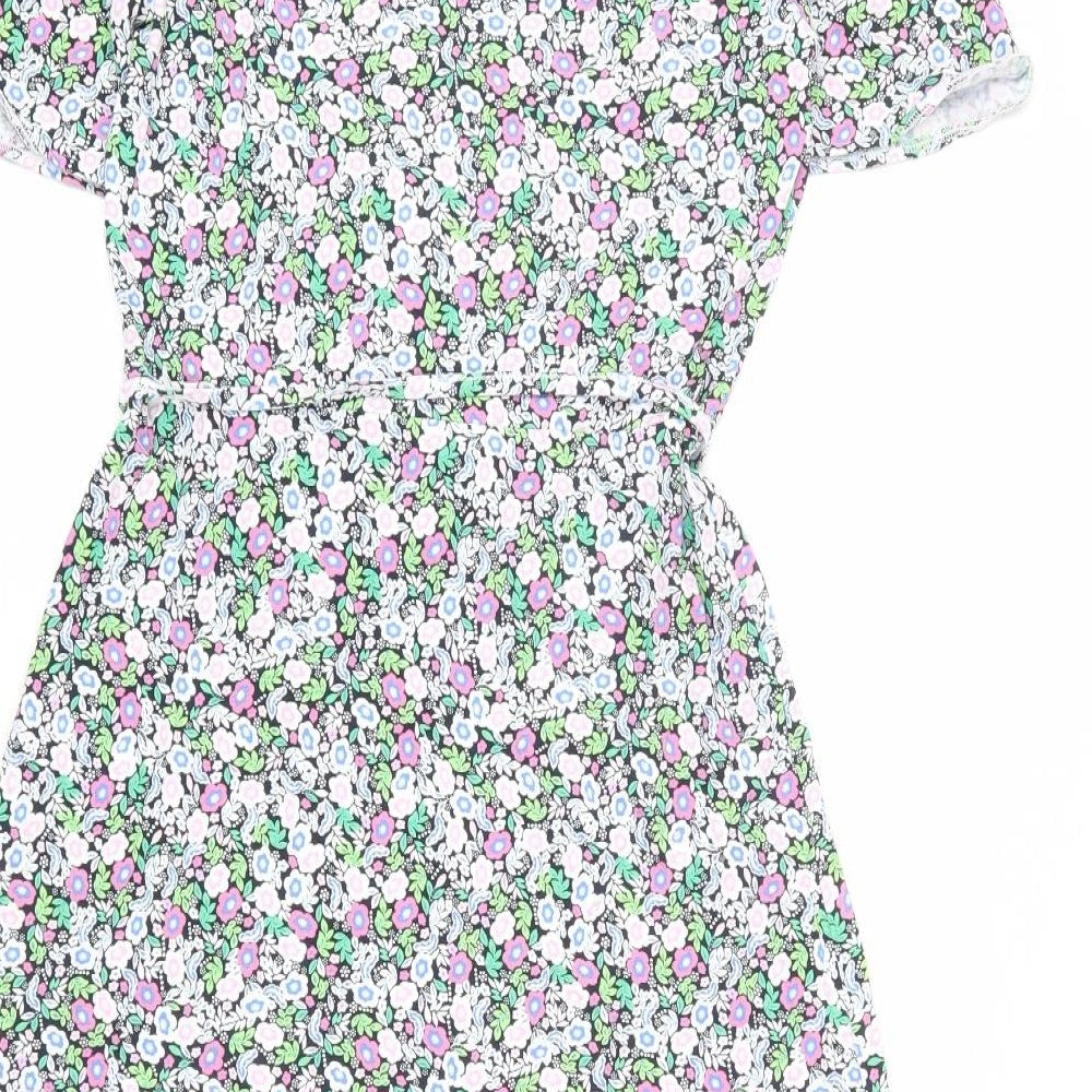 Marks and Spencer Womens Multicoloured Floral Viscose A-Line Size 8 V-Neck Pullover