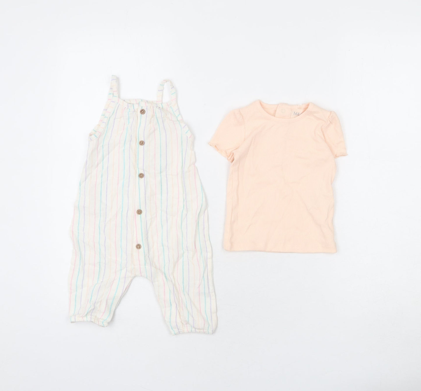 Marks and Spencer Girls Multicoloured Striped Polyester Jumpsuit Outfit/Set Size 3-6 Months Snap
