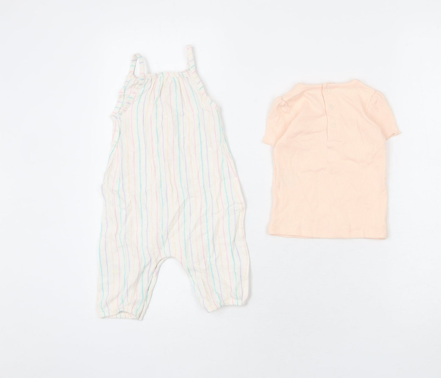 Marks and Spencer Girls Multicoloured Striped Polyester Jumpsuit Outfit/Set Size 3-6 Months Snap