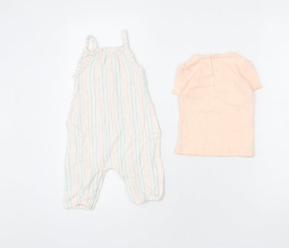 Marks and Spencer Girls Multicoloured Striped Polyester Jumpsuit Outfit/Set Size 3-6 Months Snap