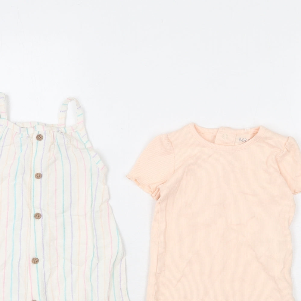 Marks and Spencer Girls Multicoloured Striped Polyester Jumpsuit Outfit/Set Size 3-6 Months Snap