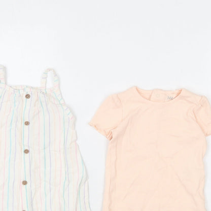 Marks and Spencer Girls Multicoloured Striped Polyester Jumpsuit Outfit/Set Size 3-6 Months Snap