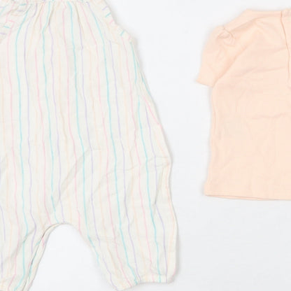 Marks and Spencer Girls Multicoloured Striped Polyester Jumpsuit Outfit/Set Size 3-6 Months Snap