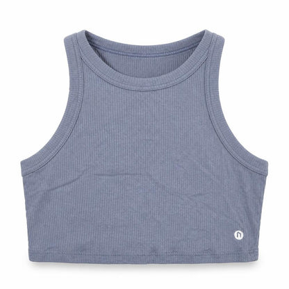 Front view of NWIT women’s blue cotton cropped tank, size M, round neck