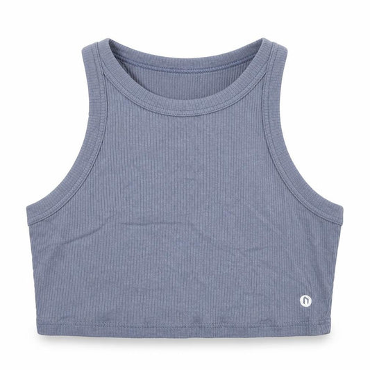 Front view of NWIT women’s blue cotton cropped tank, size M, round neck