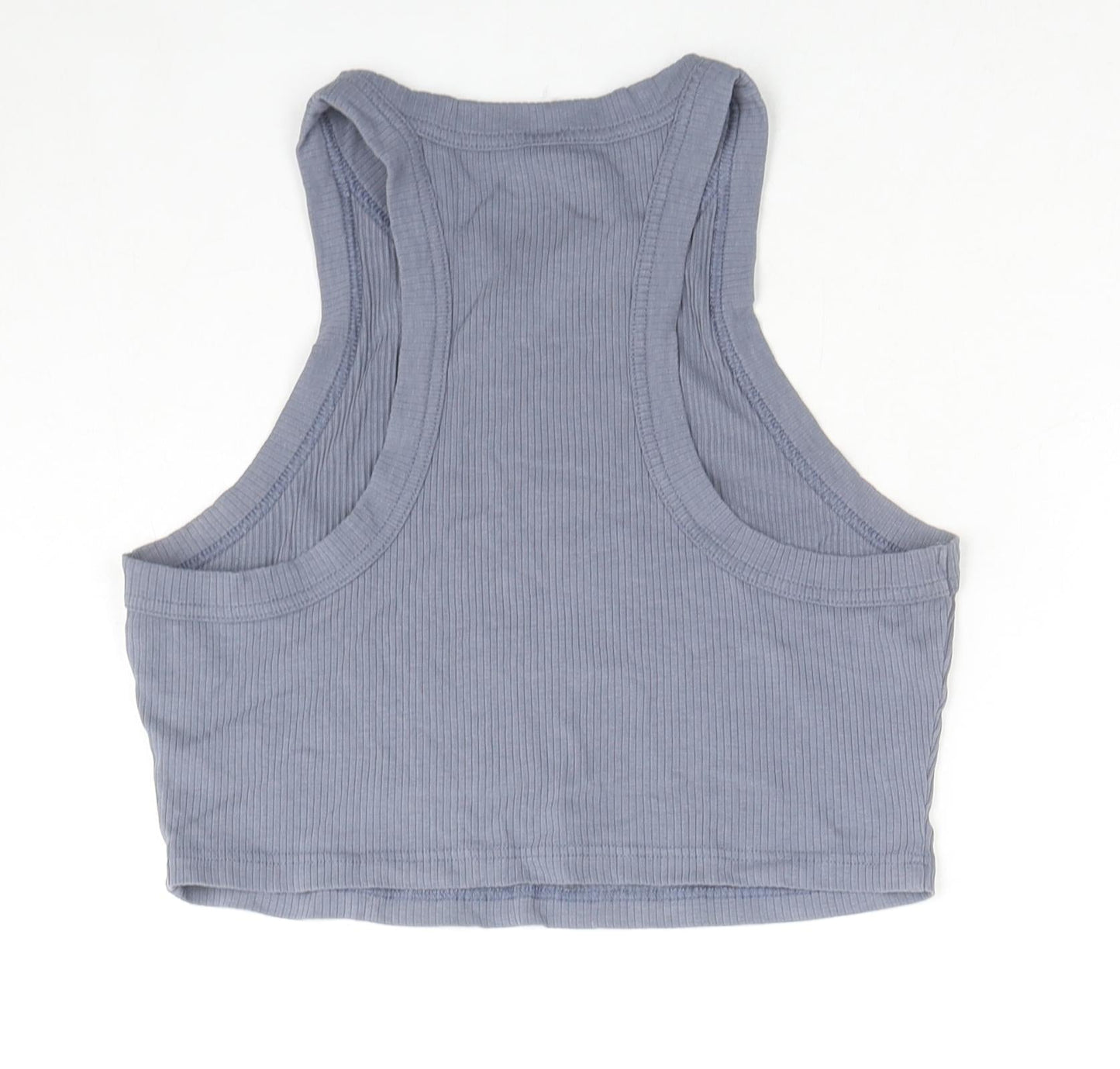 NWIT Womens Blue Cotton Cropped Tank Size M Round Neck
