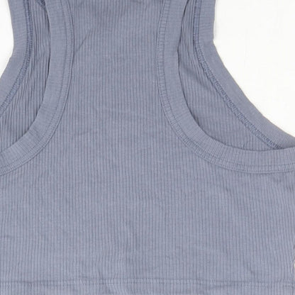 NWIT Womens Blue Cotton Cropped Tank Size M Round Neck