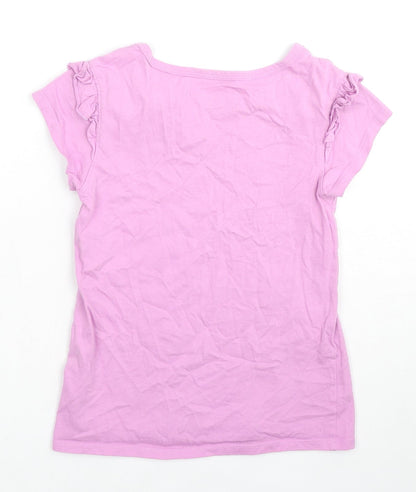 Back view of VIGOSS girls’ pink cotton basic t-shirt, size S, round neck pullover - ruffle