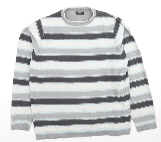 NEXT Mens Multicoloured Round Neck Striped Cotton Pullover Jumper Size S Long Sleeve