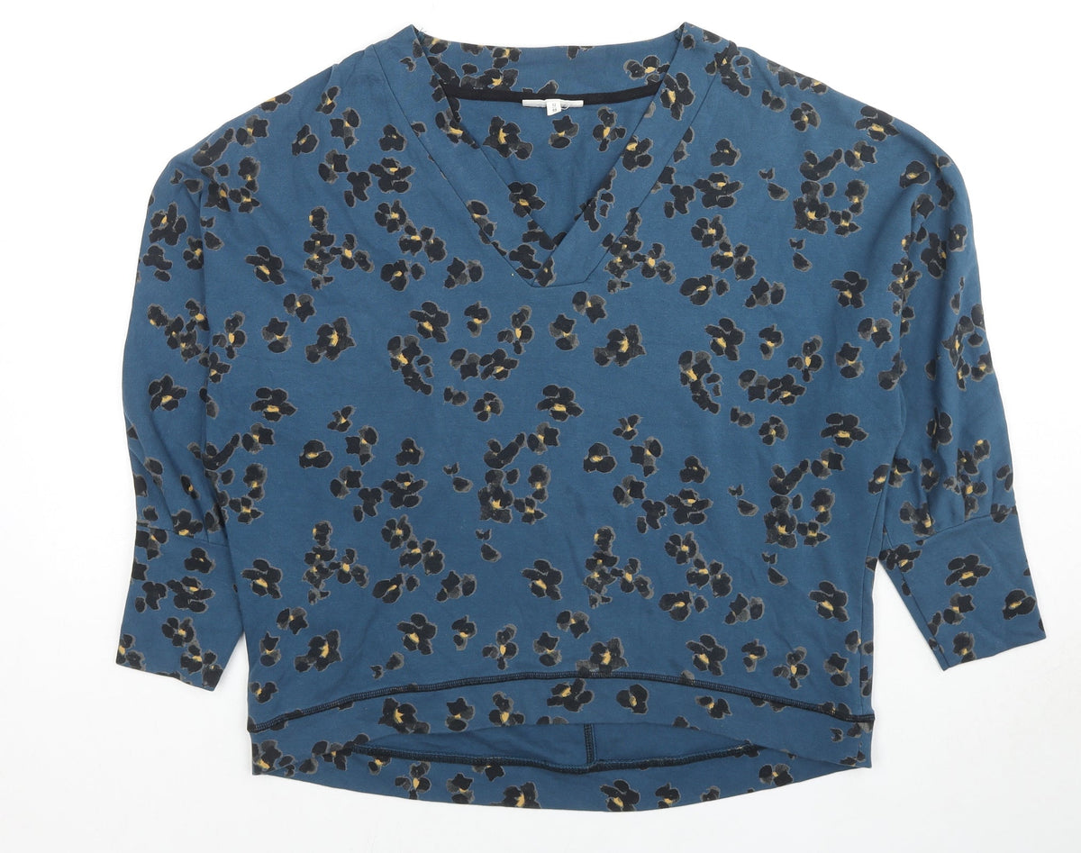 Thought Womens Blue Animal Print Cotton Pullover Sweatshirt Size 12 Pullover - Leopard Print