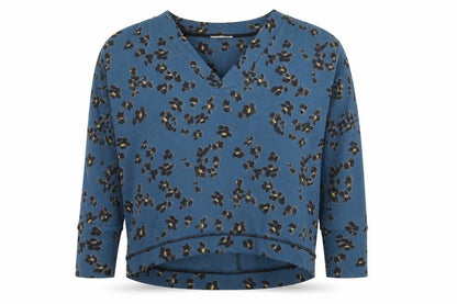 Thought Womens Blue Animal Print Cotton Pullover Sweatshirt Size 12 Pullover - Leopard Print