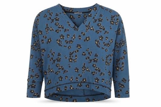 Thought Womens Blue Animal Print Cotton Pullover Sweatshirt Size 12 Pullover - Leopard Print