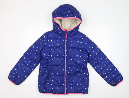Gap Girls Blue Geometric Puffer Jacket Coat Size XL Zip - Stars, Fleece Lining, Hood