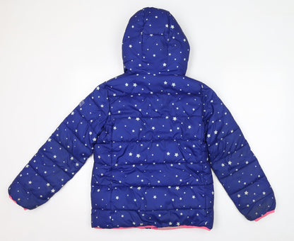 Gap Girls Blue Geometric Puffer Jacket Coat Size XL Zip - Stars, Fleece Lining, Hood