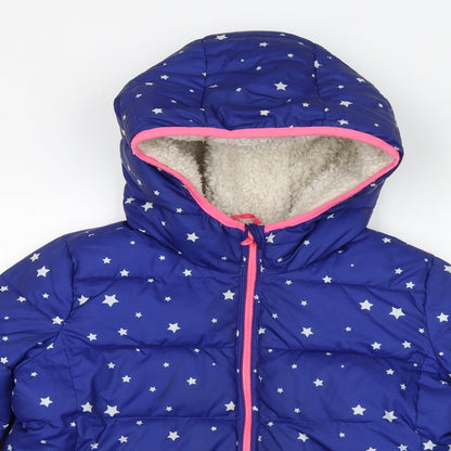 Gap Girls Blue Geometric Puffer Jacket Coat Size XL Zip - Stars, Fleece Lining, Hood