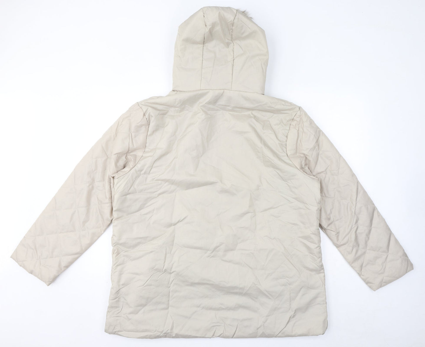 Anne De Lancay Womens Ivory Quilted Coat Size L Zip - Faux Fur Hood
