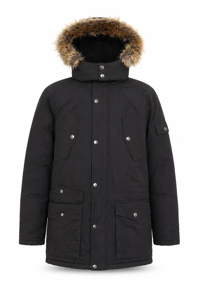 Next Womens Black Parka Coat Size S Zip - Faux Fur Hood
