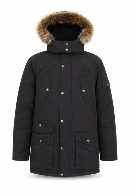Next Womens Black Parka Coat Size S Zip - Faux Fur Hood