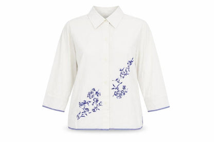 Casual Wear Womens White 100% Cotton Basic Button-Up Size 12 Collared - Embroidery