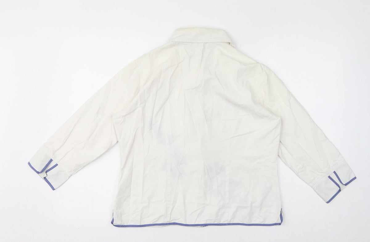 Casual Wear Womens White 100% Cotton Basic Button-Up Size 12 Collared - Embroidery