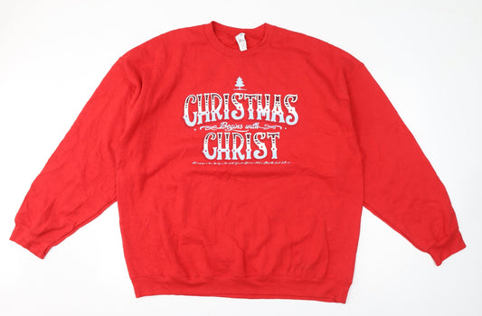 Gildan Womens Red Crew Neck Cotton Pullover Jumper Size 2XL - Christmas Begins With Christ