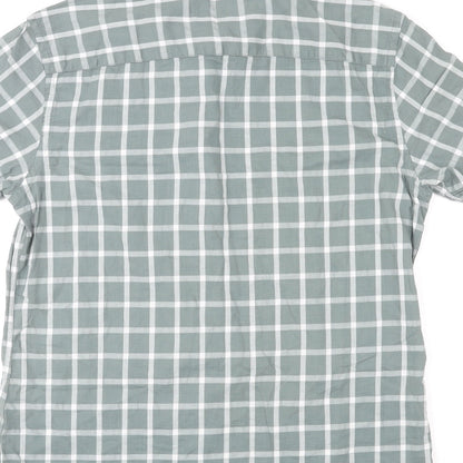 Red Herring Mens Green Check Cotton Button-Up Size M Round Neck Button