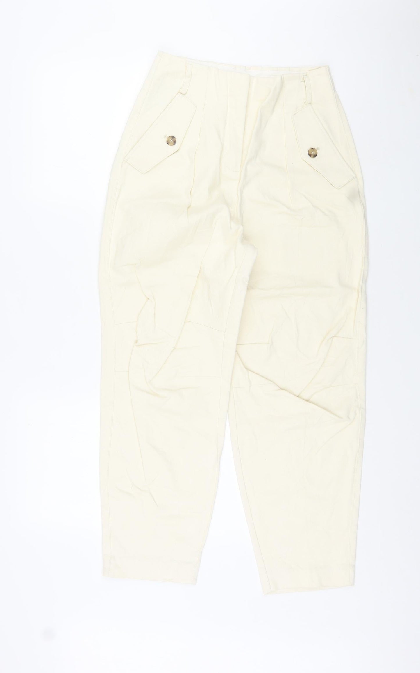 Mango Womens Ivory Cotton Carrot Trousers Size 6 L25 in Regular Zip