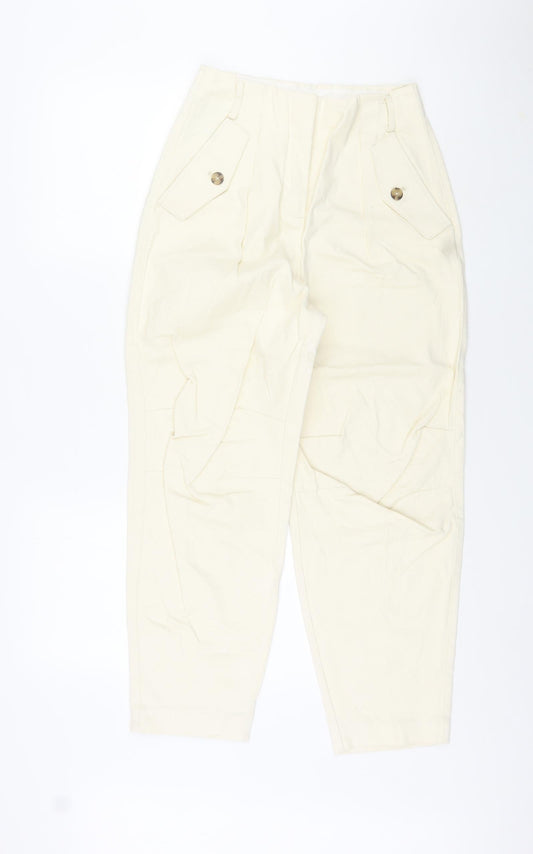 Mango Womens Ivory Cotton Carrot Trousers Size 6 L25 in Regular Zip