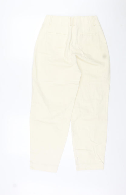 Mango Womens Ivory Cotton Carrot Trousers Size 6 L25 in Regular Zip