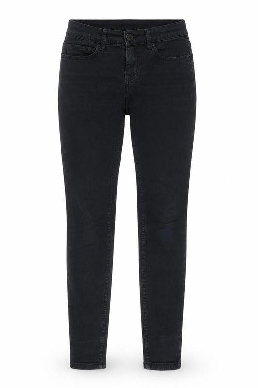 Front view of BDG women’s black cotton skinny jeans, size UK 26, in, 29-inch leg regular zip