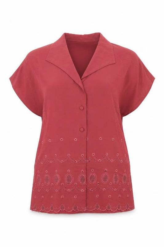Womens UK Size 14 BHS Red Basic Button-Up