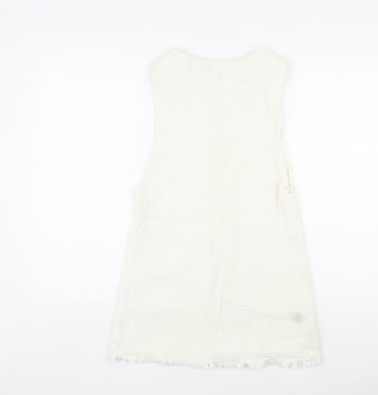 Zara Womens Ivory Cotton A-Line Size XS Square Neck Buckle - Distressed Look on Hem and Buckle