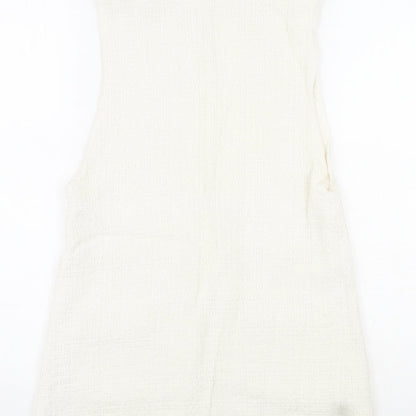 Zara Womens Ivory Cotton A-Line Size XS Square Neck Buckle - Distressed Look on Hem and Buckle