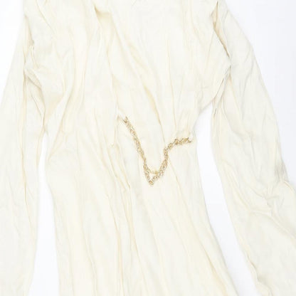 Zara Womens Ivory Viscose Maxi Size S Cowl Neck Zip - Chain Detail