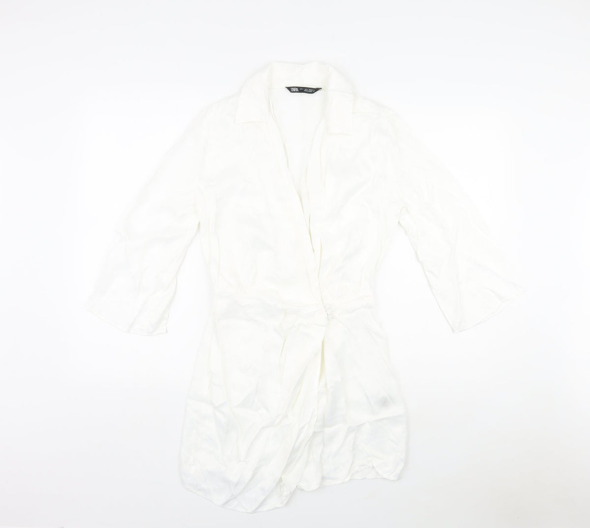 Zara Womens White Viscose A-Line Size S V-Neck Button