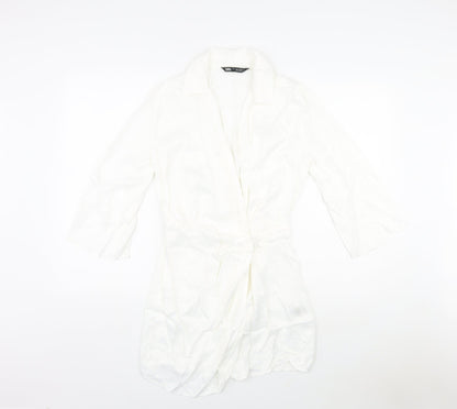 Zara Womens White Viscose A-Line Size S V-Neck Button