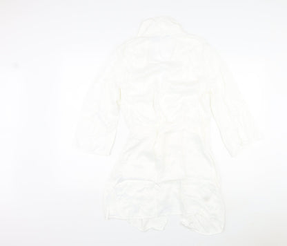 Zara Womens White Viscose A-Line Size S V-Neck Button