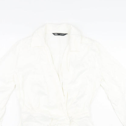 Zara Womens White Viscose A-Line Size S V-Neck Button