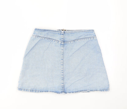ASOS Womens Blue Cotton A-Line Skirt Size 8 Zip