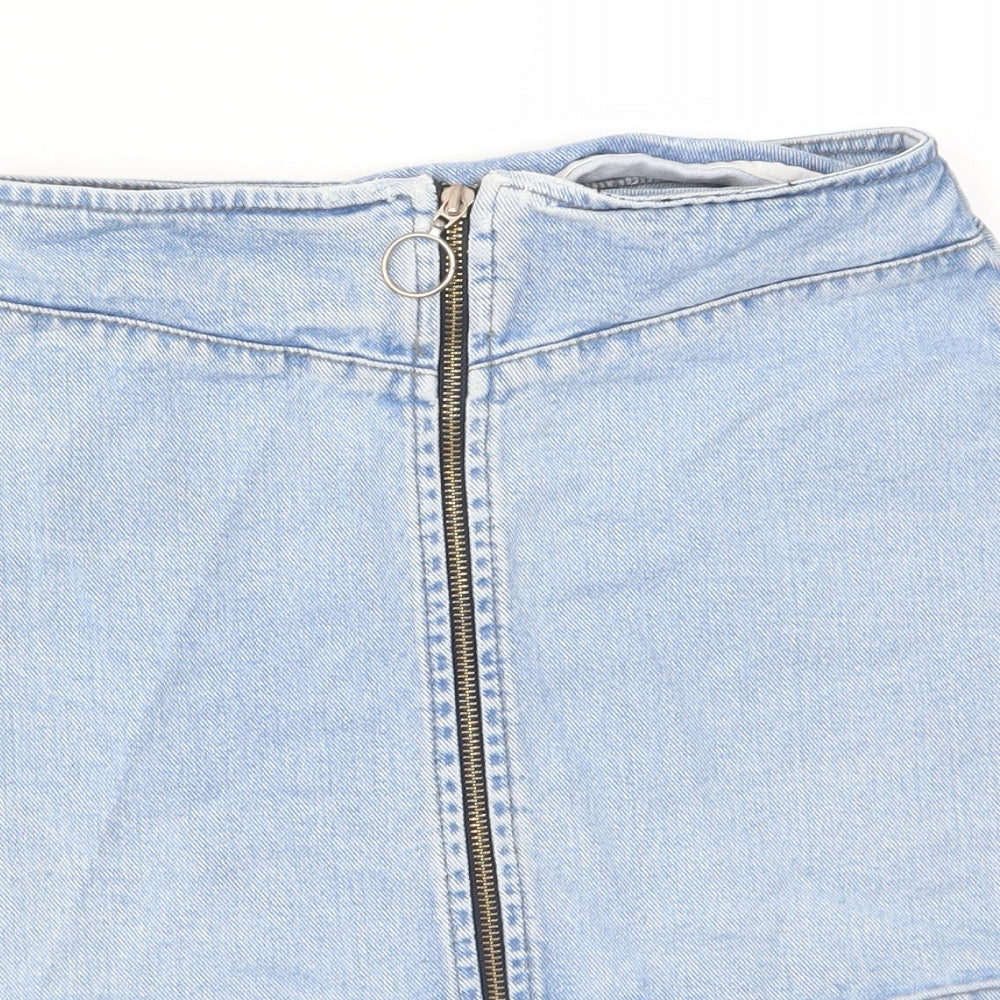 ASOS Womens Blue Cotton A-Line Skirt Size 8 Zip