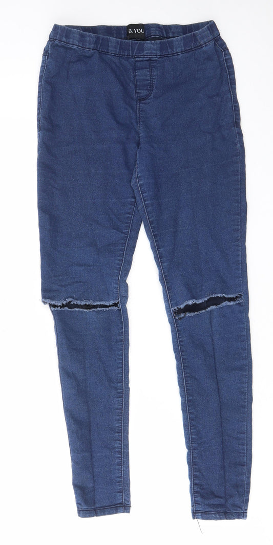 B.You Womens Blue Cotton Skinny Jeans Size 10 L27 in Regular - Open knee
