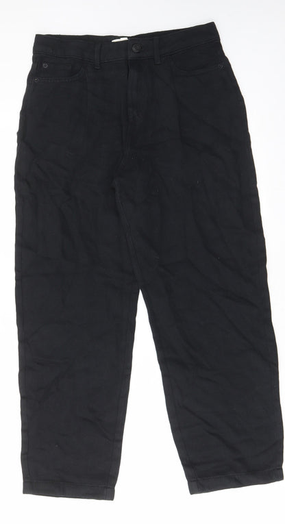 Per Una Womens Black Cotton Straight Jeans Size 10 L25 in Regular Zip - Pockets, Pleated Front