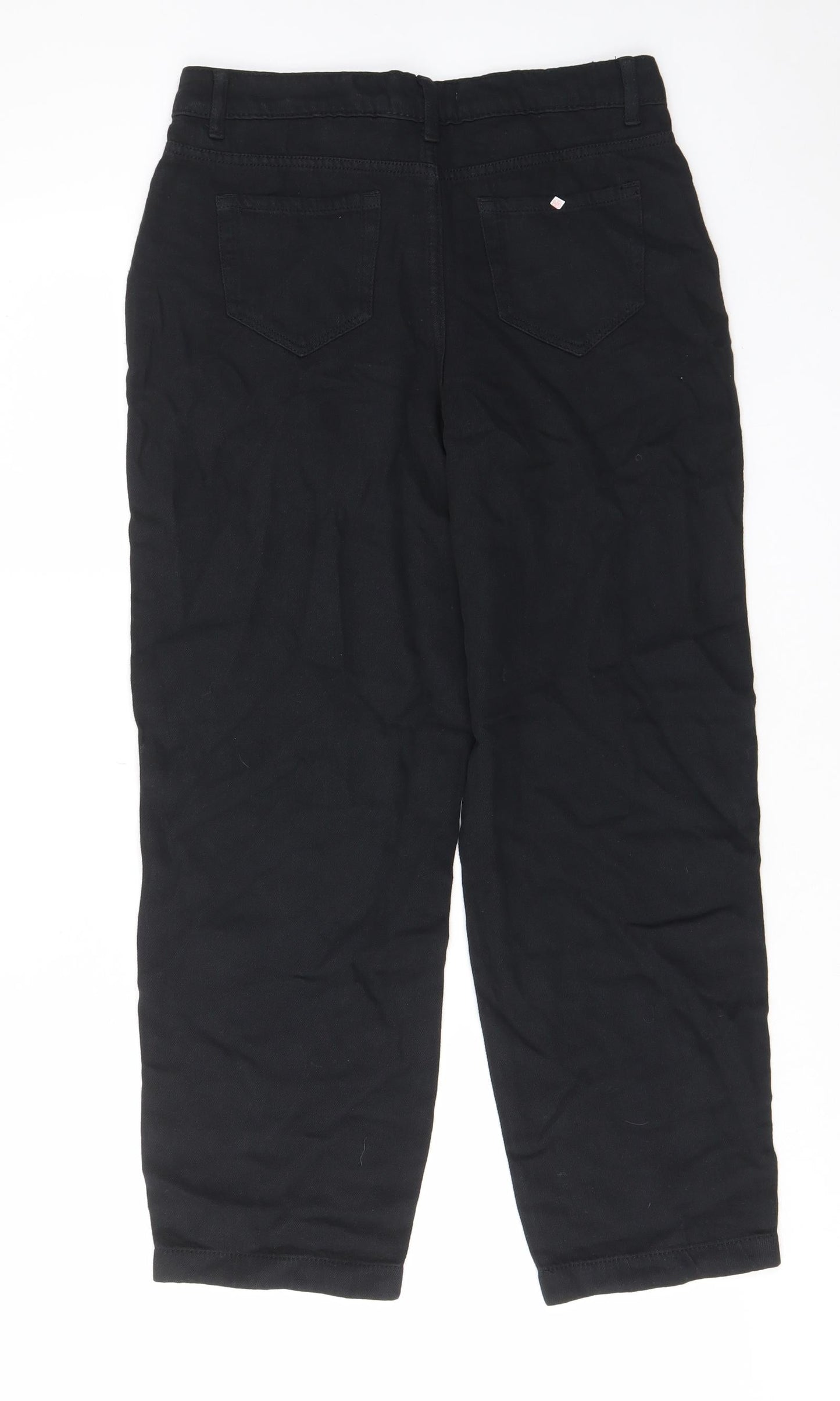 Per Una Womens Black Cotton Straight Jeans Size 10 L25 in Regular Zip - Pockets, Pleated Front