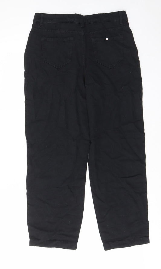 Per Una Womens Black Cotton Straight Jeans Size 10 L25 in Regular Zip - Pockets, Pleated Front