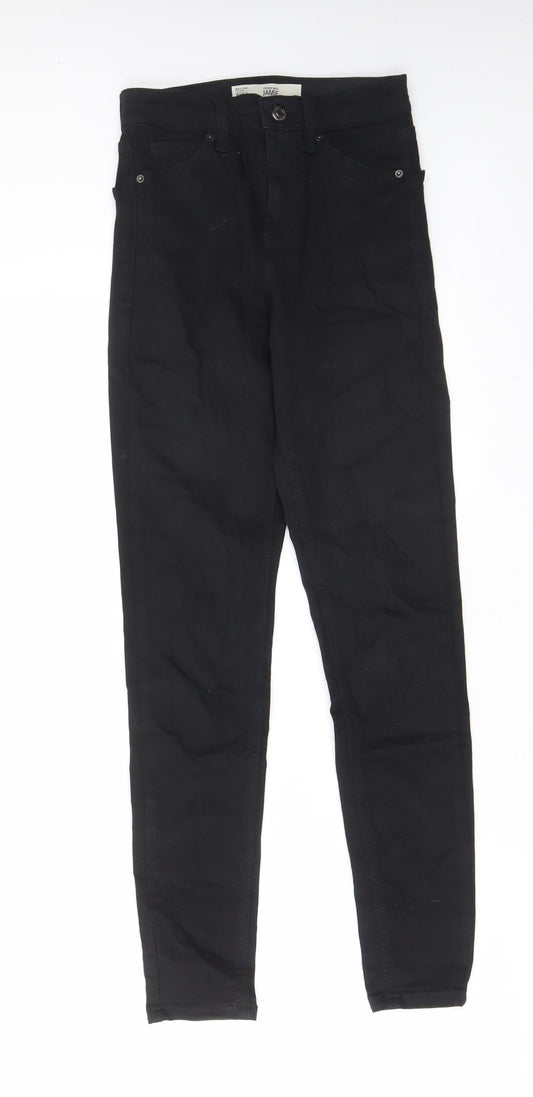 Topshop Womens Black Cotton Skinny Jeans Size 24 in L32 in Regular Zip - Pockets, Belt Loops