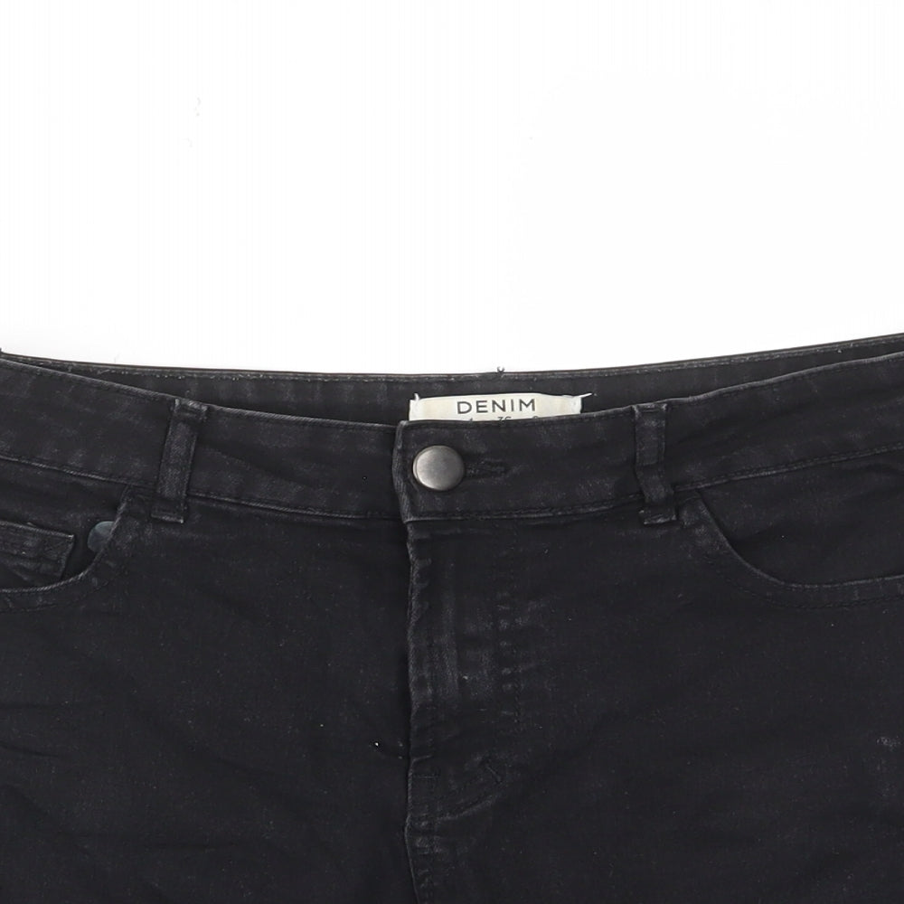 Dorothy Perkins Womens Black Cotton Bermuda Shorts Size 8 L5 in Regular Zip - Pockets, Belt Loops