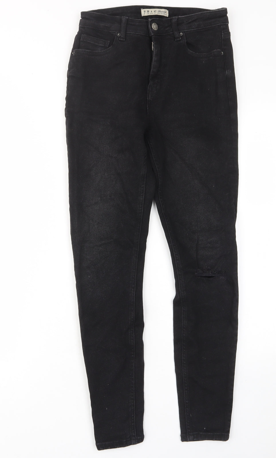 Denim & Co. Womens Black Cotton Skinny Jeans Size 10 L27 in Regular Zip - Pockets, Belt Loops, Ripped Knee