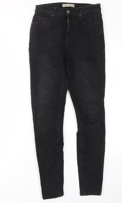 Denim & Co. Womens Black Cotton Skinny Jeans Size 10 L27 in Regular Zip - Pockets, Belt Loops, Ripped Knee