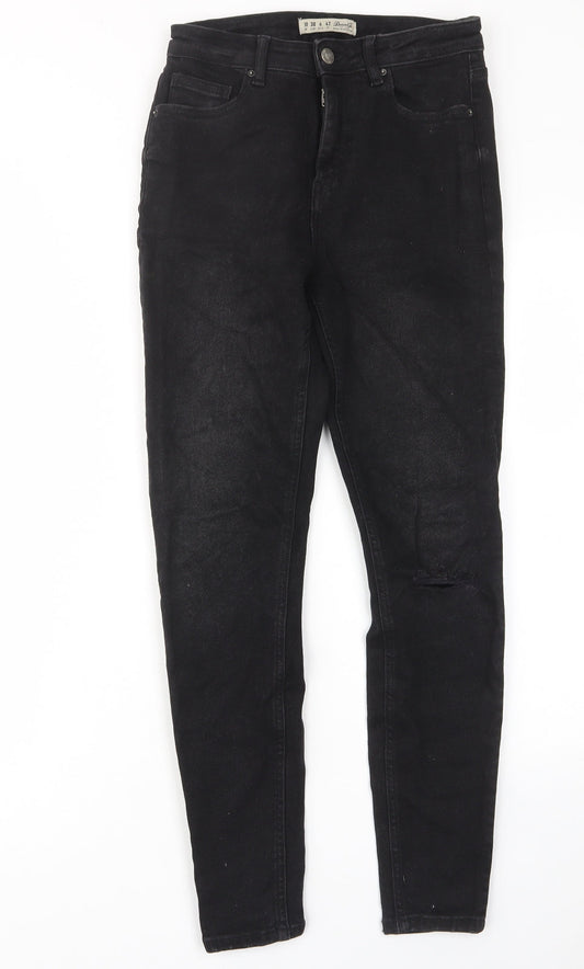 Denim & Co. Womens Black Cotton Skinny Jeans Size 10 L27 in Regular Zip - Pockets, Belt Loops, Ripped Knee